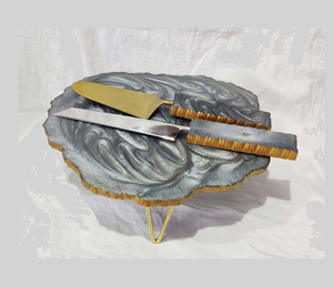Handmade Eco-Friendly 3-Piece Pink Resin <b>Cake</b> Stand Metal Legs Elegant Serving Platter Set Includes Free <b>Cake</b> <b>Server</b> Knife for - Product Image 4