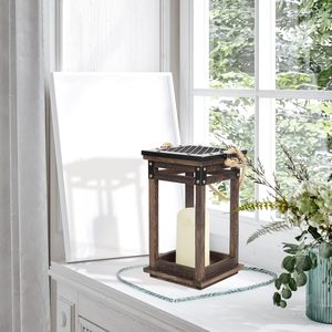 Lanternes décoratives pour bougies LED sans flamme, porte-bougie en bois vintage de style farmhouse, à suspendre ou à poser sur table, pour la décoration de mariage et de fête - Product Image 1
