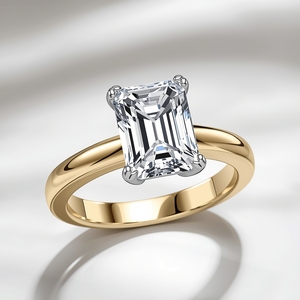 <b>Two</b> Tone 18K Solid Gold Baguette Cut Natural Diamond Classic Solitaire Engagement Wedding Anniversary Luxury Fine Jewelry - Product Image 3