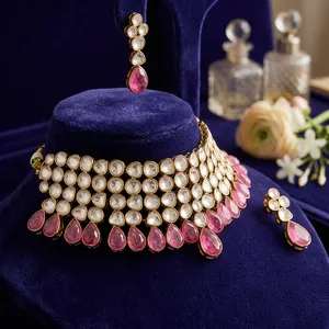 Conjunto de collar de moissanita moderna de la mejor calidad con aspecto de piedra, pendientes para mujer, joyería de diseñador para boda y fiesta - Product Image 1