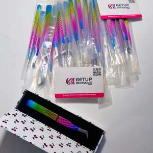 Pince à épiler cils arc-en-ciel Getup Brosons en acier inoxydable, pointes lisses de précision, emballage boîte GBI-EET-3104 10mm - Product Image 3