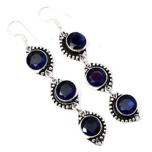 Boucles d'oreilles pendantes en saphir bleu faites à la main, en argent sterling 925, bijoux en pierres précieuses naturelles pour femmes, vente en gros, cadeau - Product Image 6