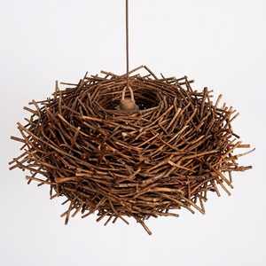 Rustic Birds Nest Banana Fiber Hanging Lamp Natural <b>Branch</b> Pendant <b>Light</b> Woven Twig Chandelier Lantern For Resort Hotel Cafe - Product Image 2