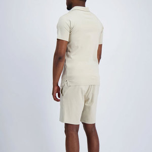 High Quality Custom Design Factory Price Formal Wear Top Selling Short Sleeve Plain High Neck Rib Design Men's <b>Twinset</b> Summer - Product Image 4