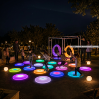 Ubin Lantai LED Interaktif D50 RGB Sensor Gravitasi Kontrol Jarak Jauh Baterai Lithium Lampu Lantai Permainan untuk Area Bermain Anak-Anak Acara