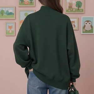 Women's Dark Green Oversized <b>Mock</b> <b>Neck</b> Breathable Winter Sweatshirt with Letter Embroidery Heavyweight Fleece <b>Top</b> - Product Image 4
