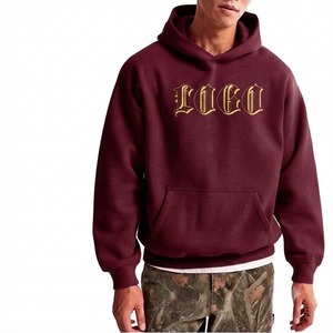 Sweat-shirt à capuche unisexe en molleton bordeaux avec strass, style décontracté pour l'automne, poche, impression numérique, coupe oversize, 100 % coton - Product Image 1