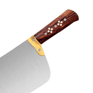 Couteau à découper la viande robuste en acier au carbone argenté, lame large, manche en bois brun, embout doré, couteau de boucher, outil de cuisine - Product Image 6