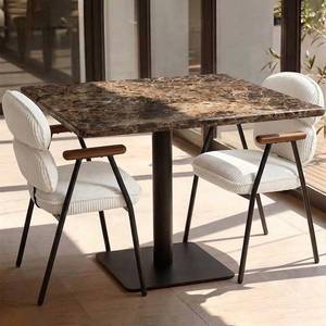 Ganpati GN1070 Modern Dark Emperador Marble Dining Hotel Restaurant <b>Table</b> Black Metal Pedestal Base Foldable Portable - Product Image 1