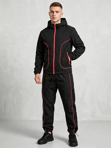 Ensemble de survêtement 2 pièces léger et tendance pour homme, veste coupe-vent à capuche entièrement zippée, hauts de sport à séchage rapide en polyester/coton - Product Image 2