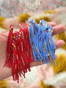 Handcrafted Trendy <b>Top</b> Selling Beaded Drop <b>Earrings</b> Customizable color Big Seed Bead Embroidery Full Embroidered Beaded <b>Earrings</b> - Product Image 1