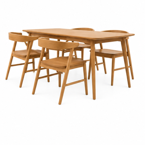 Ensemble de salle à manger ARTERRA Premium, style scandinave moderne, en teck, table rectangulaire avec chaises, pour projet hôtelier - Product Image 1