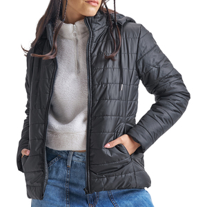 Chaqueta Acolchada para Mujer Talla Grande, Negra, con Cuello Alto, Cierre de Cremallera, Manga Larga, Abrigo Sólido - Product Image 5