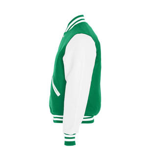 Chaquetas Varsity de Béisbol Unisex con Cuello Alto, Diseño Nuevo, Ecológicas, con Logotipo Bordado Personalizado, Casuales de Otoño, con Mangas de Cuero Blanco - Product Image 4