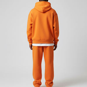 Premium Bright Orange Full Zip Hoodie And Jogger Set Heavyweight Cotton Fleece Custom Logo Tracksuit Casual Streetwear Outfit - Product Image 5