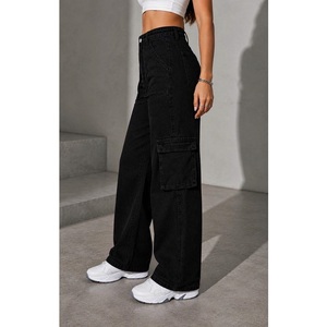 Exportador Indio: Jeans de Mezclilla Negros Modernos de Pierna Ancha para Mujer con Bolsillos Utilitarios y Ajuste Cómodo para Uso Diario Informal - Product Image 5