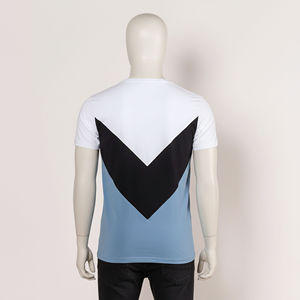 Mens White Black <b>Light</b> Blue V-Pattern Colorblock Crew <b>Neck</b> T-Shirt Short Sleeve Casual Top Custom Logo OEM ODM Wholesale Apparel - Product Image 2