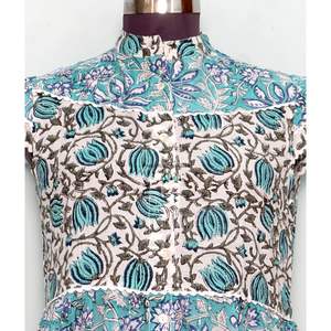 Robe longue vintage pour femme en coton, coupe trapèze, col rond, imprimé floral, manches courtes, avec ceinture boutonnée, respirante et séchage rapide - Product Image 2