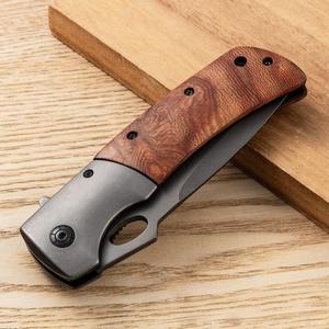 Cuchillo Táctico Plegable de Titanio Gris de Alta Dureza para Exteriores, con Mango de Madera, para Defensa Personal y Supervivencia - Product Image 1
