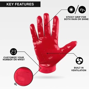 Gants de football américain en silicone respirant avec revêtement en cuir, personnalisables avec le nom de l'équipe, poignées antidérapantes, sangle de poignet réglable - Product Image 6