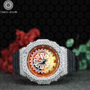 Charm_Jewells Montre ronde de luxe pour femme en acier inoxydable, cadran analogique, cristal saphir, lunette sertie de diamants, bracelet en caoutchouc - Product Image 1