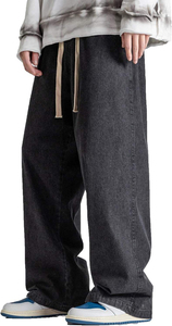 Pantalones vaqueros de hombre de cintura alta, estilo recto, con efecto desgastado, lavado ácido, corte holgado, con pedrería, para verano - Product Image 2