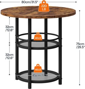 Mesa de comedor redonda de 31.5 pulgadas para 2 personas, mesa de cocina pequeña estilo rústico con almacenamiento de 2 niveles, marrón rústico - Product Image 2