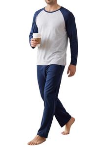 Ensemble de pyjama pour homme en coton 100% à manches longues et col rond, 2 pièces, avec pantalon long, respirant, vêtements de détente thermiques, Bangladesh - Product Image 3