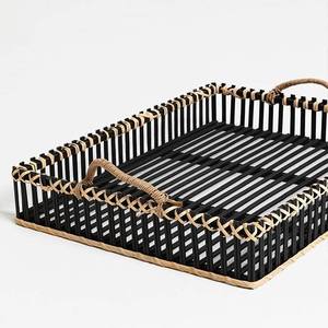 Bandeja rectangular de bambú negro, bandeja decorativa con asas de cuerda, bandeja para servir comida, para mesa de café, decoración del hogar - Product Image 3