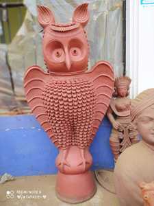 Statue d'hibou en argile traditionnelle, décoration ethnique pour la maison et le jardin, exportateur d'Inde, prix de gros. - Product Image 2