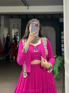 Women's Elegant White Embroidered Lehenga Choli Set Full Length Tiered <b>Skirt</b> With Blazer Top V-Neck Loose Fit All Seasons - Product Image 6