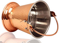 Cubo de servicio indio de acero de cobre, cubo martillado de acero inoxidable, vajilla de servicio india