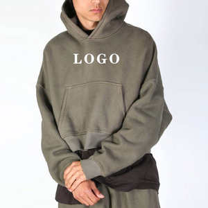 Sudadera con capucha extragrande de felpa francesa de alta calidad, personalizada, estilo urbano, lisa, sin estampado, corta - Product Image 2