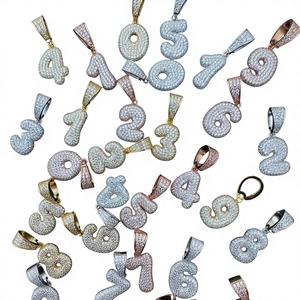 Argent Sterling 925 Blanc Hip Hop Personnalisé Bulle NUMÉRO Pendentifs Commande Personnalisée Bijoux Hip Hop - Product Image 3