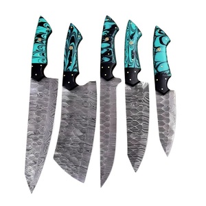 Juego de Cuchillos de Chef de Acero de Damasco de Alta Calidad, 5 Piezas, Diseño con Mangos de Micarta y Resina, Cuchillos Utilitarios de Caza, A&M Enterprises - Product Image 1