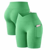 Shorts de yoga personnalisés pour femmes, taille haute unie, élastique, avec poches, sans coutures, effet froncé aux fesses, séchage rapide, vêtements de sport OEM sous marque privée