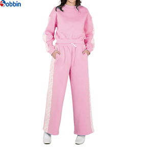 Women Pink <b>Tracksuit</b> Set Casual Full Sleeve Crew Neck Solid Color Loose Fit With Side Pockets Drawstring Pants Spring Wear - Product Image 1