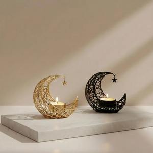 Support de bougie en métal noir en forme de lune, décoration de table islamique pour le Ramadan, porte-bougie en forme de croissant de lune, bougie décorative arabe - Product Image 2