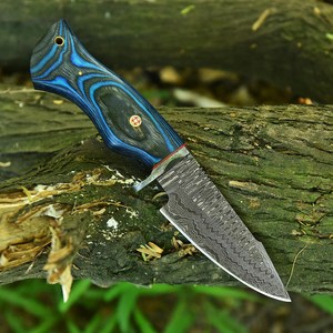 Cuchillo de Caza y Supervivencia de Hoja Fija de Acero de Damasco Forjado a Mano de 9.5 Pulgadas con Mango de Madera, Punta Caída, para Bushcraft y Actividades al Aire Libre - Product Image 3