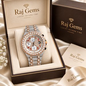 นาฬิกาโครโนกราฟจักรกลหรูหรา Raj Gems ขนาด 41 มม. ตัวเรือนสแตนเลส กระจกแซฟไฟร์ ขอบหน้าปัดประดับเพชร ระบบอนาล็อก กันน้ำได้ 10 บาร์ - Product Image 1
