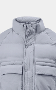 Chaqueta acolchada gris para hombre con cuello alto, cierre de botones y bolsillos frontales, abrigo informal de invierno a prueba de viento - Product Image 4