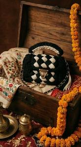 Nuevo Bolso de Hombro Boho de Lujo Hecho a Mano con Diseño Étnico de Cuadros Blancos y Negros, con Dos Correas de Perlas y Tejido de Cordón de Algodón - Product Image 3