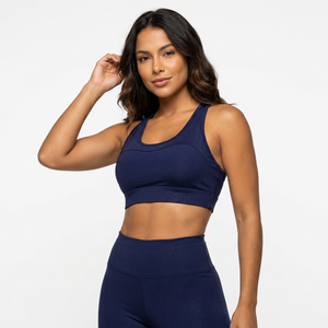 Wire-Free Sports Bra Women <b>Navy</b> Blue Supportive Workout Bra Seamless Comfortable Fitness <b>Top</b> - Product Image 3