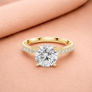 Anillo de Compromiso de Lujo con Halo de Moissanita de Corte Redondo, Oro Amarillo de 14K, Anillo Nupcial con Pavé, Certificado IGI para Mujer - Product Image 3