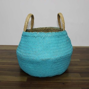 Panier de rangement pliable en feuille de palmier écologique tendance, pot de fleurs turquoise - Product Image 1