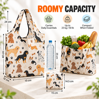 Sac de courses pliable en polyester imprimé sur mesure avec motif chien, résistant, réutilisable, idéal pour les cadeaux de Noël, vente en gros
