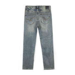 Jean droit vintage personnalisé pour homme, taille mi-haute, en denim de coton et élasthanne, délavé, style rétro, OEM/ODM, collection Printemps - Product Image 3