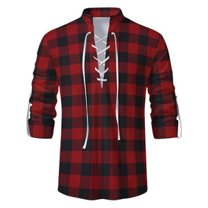 Chemise traditionnelle Jacobite Ghillie Kilt Rob Roy Macgregor en tartan écossais rouge et noir à lacets, tenue des Highlands, fournitures d'usine - Product Image 4