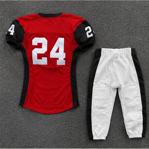 Conjunto de Uniforme de Fútbol Americano Personalizado con Serigrafía Rojo y Negro, Cuello en V, Manga Corta, Transpirable, de Poliéster, para Hombre, Blanco - Product Image 2