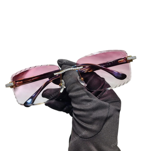 High Quality Custom Designed Anti-Reflective <b>Pink</b> Shade Lens Moissanite Diamonds Studded Stainless <b>Frame</b> Iced Sunglasses - Product Image 1